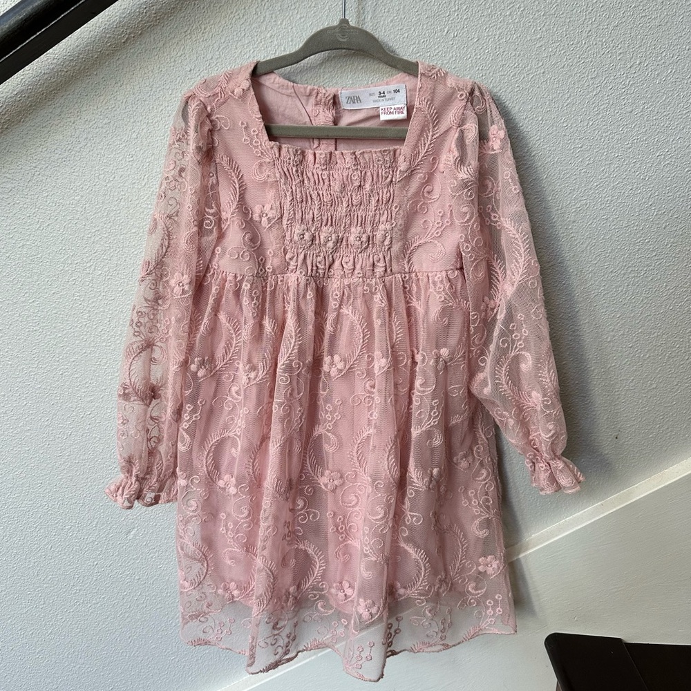 Zara Girls Pink Lace Dress